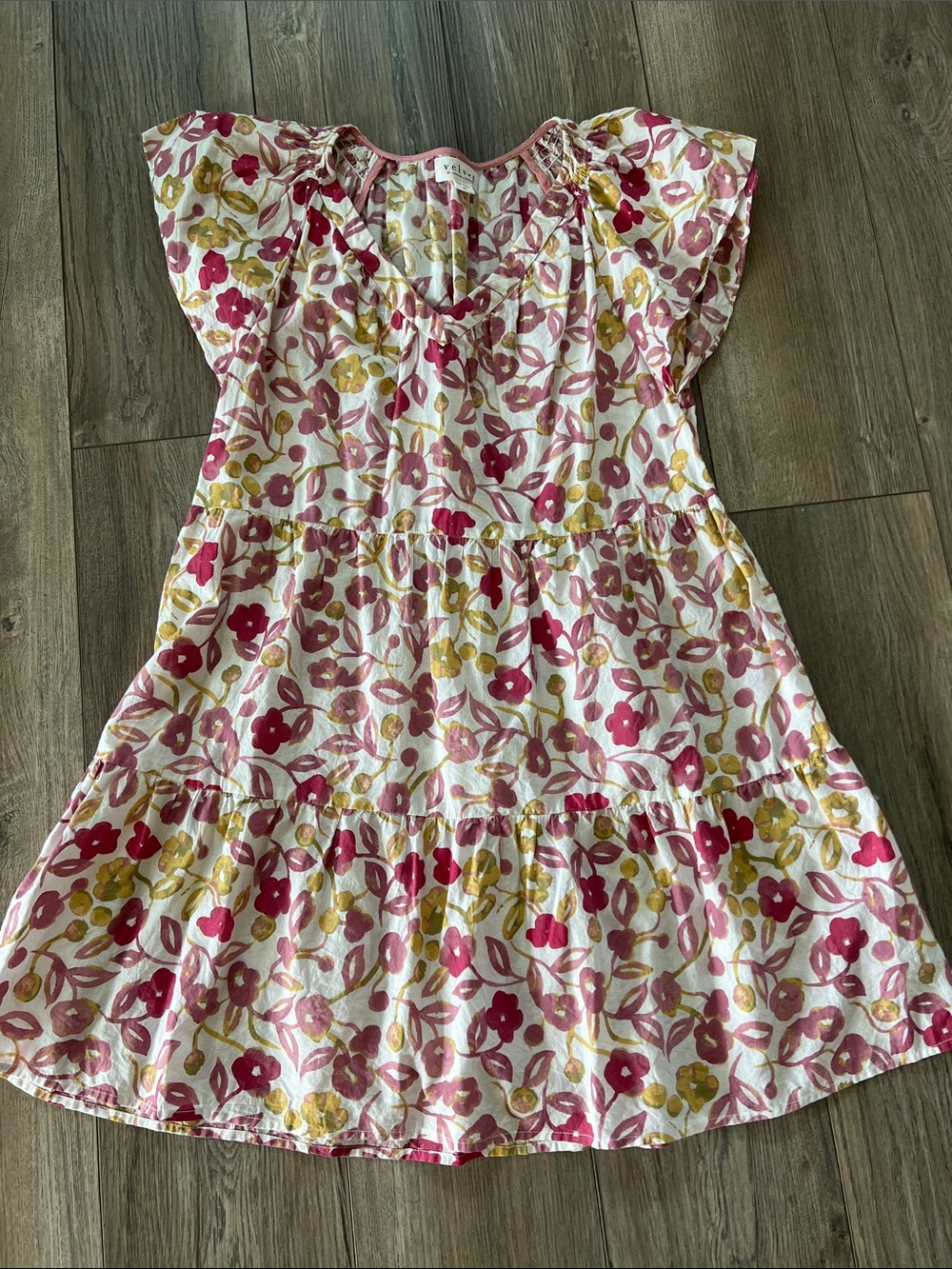 Anthropologie Pink & Yellow Floral Tiered Dress
